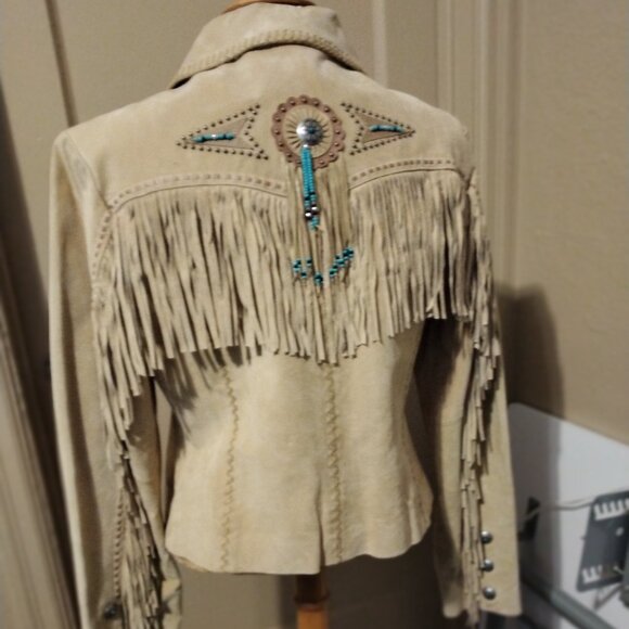 Women's Tan Suede Fringe Jacket Size Large - Picture 2 of 3